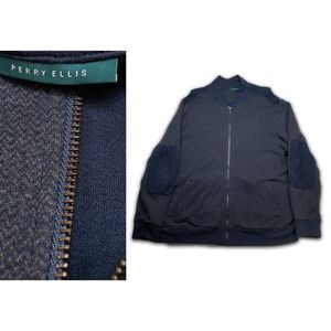 Mens Perry Ellis XXL 100% Cotton Full Zip Sweater Jacket Soft Blue Full Zip